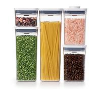 OXO Good Grips 5-Piece POP Container Set | Airtight silicone seal blocks out moisture to keep ingredients fresh, featuring space-saving stackable modular designs.