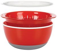 OXO Good Grips Berry Bowl and Colander Set with Lid, Red and Grey | Nestable bowl and colander for compact storage, lid for sealing in freshness, non-slip base for stability
