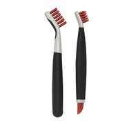 OXO Good Grips Deep Clean Brush Set, Orange | Two Nylon Bristle Brushes, One Large, One Small with Wiper Blade to Clean Grout, Bathroom Fixtures and Hard-to-reach Spots