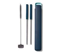 OXO Good Grips Stainless Steel 4 Piece Reusable Straw Set with Case - Green