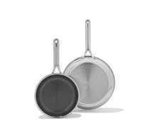 OXO Hybrid 20cm and 25cm Frying pan Set, Durable PFAS-Free Ceramic, Fusion Boost Technology for Powerful Search, Induction and All hob hobs, Dishwasher Safe, Mirror-Polished Triple Layer