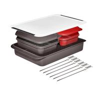 OXO SoftWorks Grilling Prep & Carry System, Dishwasher Safe, BPA Free, All-In-One, Color-Coded Trays with Lids, Deep Tray for Marinades/Oily Food, White/red/brown