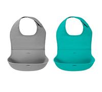 OXO Tot 2-Piece Waterproof Silicone Roll Up Bib with Comfort-Fit Fabric Neck, Gray/Teal
