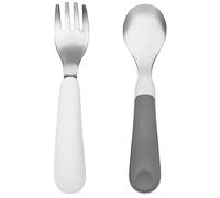 Oxo Tot Fork & Spoon Cutlery Set - Grey | 12m+ | Easy-Grip Toddler Utensils for Self-Feeding