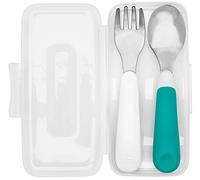 OXO Tot On-The-Go Fork and Spoon Set, Stainless Steel, TPR, Plastic - Teal