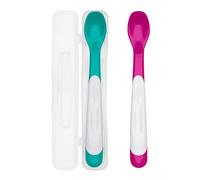 OXO Tot Plastic Feeding Spoons with Travel Case- Teal & Pink, 3 Piece Set