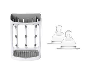 OXO Tot Space Saving Drying Rack & MAM Extra-Slow Flow Teats Size 0, Suitable for Newborns, SkinSoft Silicone Teats for Baby Bottles, Fits all MAM Bottles, Baby Feeding Essentials, Pack of 2