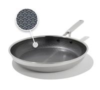 OXO Trident 12” Hybrid Nonstick Stainless Steel Frying Pan, Tri-Ply Thermobond PFAS-Free Ceramic Skillet, Induction & All Cooktop Compatible, Oven Temp to 850°F, Dishwasher Safe, Silver