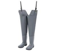 OXOLAMRIN Hip Waders,Fishing Waders, Men Women Hip Waders 2 Ply Nylon PVC Rubber Sole Waterproof 80cm Grey 5.5-9.5(7)