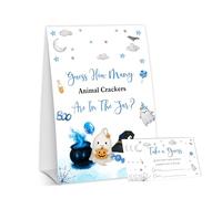 OXRUN Halloween Baby Shower Games, Little Ghost Guess How Many Animal Crackers for Boys or Girls Spooky Gender Reveal Party Decorations, 1 Sign + 50 Guessing Cards - B02