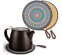 OXTXO 17cm Decorative Ceramic Trivet with Non-Slip Cork Base | Heat-Resistant Table Mat & Hot Pad for Teapots, Mugs, Small Pots | Patterned Oversized Drink Coaster