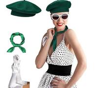 Oxtxuzdm 1980s French Party Outfit Set Stretchy Wool Berets Hat Satins Scarf And Long Gloves For Theme Event Cosplay Costumes French Halloween Costume Accessories Set