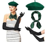 Oxtxuzdm 1980s French Party Outfit Set Stretchy Wool Berets Hat Satins Scarf And Long Gloves For Theme Event Cosplay Costumes French Halloween Costume Accessories Set