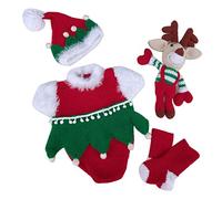 Oxtxuzdm 4 Pcs/Set Newborn Photography Props Baby Hat+Socks+Elk Doll+Romper Jumpsuit Knitted Crochet Outfits Infant Toddler Christmas Costume