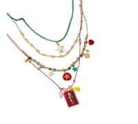 Oxtxuzdm 4 Piece Artisanal Sequined Chain Set Exchangeable Enchantments Modern Multicolor Jewelry Present Concept Multi Strands Necklace Set