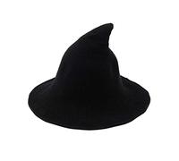 Oxtxuzdm Adult Black Witch Hat Ladies Halloween Witch Wizard Costume Accessories For Halloween Wool Blend Witches Windproof Hat