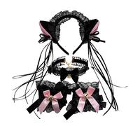 Oxtxuzdm Cartoon Ear Shape Hairband Cosplay Choker/Lace Cuffs/Tail Halloween Accessories For Women Girls Kid Party Headband Cute Costumes For Women Naught Anime For Kids Birthday Halloween