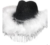 Oxtxuzdm Feather Brim Cowgirl Hat Bride Wedding Photo Costume Props Outdoor Woman Girl With Rhinestone Brim Cowboy Hats For Western Felt For Men Black Silver Men Western Felt For With String