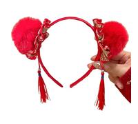 Oxtxuzdm Festival Theme Buns Headband For Chinese New Year Celebration Furry Pompoms Fringed Hairhoop For Adults And Kids All Age Holiday Party Headband