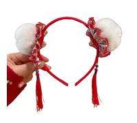 Oxtxuzdm Festival Theme Buns Headband For Chinese New Year Celebration Furry Pompoms Fringed Hairhoop For Adults And Kids All Age Holiday Party Headband
