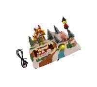 Oxtxuzdm LED Light Christmas Village Scene with Rotating Train Musical Lighted Collection Figurines for Home Decors Animated Village Figurines with Rotating Train Decorations Tabletop Ornament