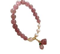 Oxtxuzdm Natural Stone Imitation Pearls Elastic Beaded Wristband Energy Jewelry Women Fashion Accessory Gift Strawberry Quartz Bead Jewelry