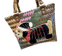 Oxtxuzdm Retro Striped Dachshund Woven Bag In Multicolor Weave Design Women's Commuters Beach Bags Casual Handbag Women's Commuters