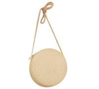 Oxtxuzdm Solid Color Handwoven Bag Round Shoulder Crossbody Bags For Women Girl Straw Woven Large Capacity Beach Natural Fiber Bag