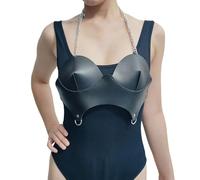 Oxtxuzdm Unique Bustier Top Balconette Styles Bra Back Buckle Closure Removable Adjustable Straps PU Leather Lingerie for Women PU Leather Underwear