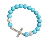 Oxtxuzdm Unisex Stretchy Turquoise Bead 10mm Stones Crucifix Symbol Adjustable Spiritual Wrist Accessory For Women Men Fashionable Elastic Turquoise Beaded