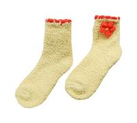 Oxtxuzdm Women Winter Coral Velvet Fuzzy Slipper Crew Socks Sweet Floral Decor Candy Color Thick Warm Hosiery Socks For Women Ankle High
