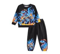 OXUBOAO Clothes Sets for Boy 3D Dinosaur Sweatshirt Little Kids Print Pullover Top + Pants Toddler 2 Pcs Outfits (Black, 6-7T)