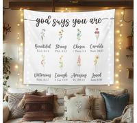 OXW Floral Christian Tapestry Wall Hanging, Spiritual Decor, Christian Scripture Wall Art Decor, Inspirational Bible Verses Wall Decor for Prayer Room Church Bedroom, God Says You Are, 50×60 inches