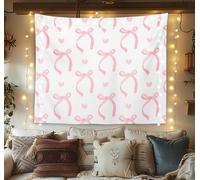 OXW Pink Room Decor Coquette Bow Tapestry Wall Hanging, Preppy Pink Bow Decor for Teen Girls Room, Cute Tapestry for Women Bedroom Dorm College Apartment Party, 50×60 inches