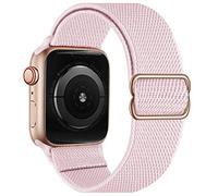 OXWALLEN Stretch Solo Loop Band Compatible with Apple Watch 9/8/7/6/5/4/3 SE 2/1 41mm 40mm 38mm, Adjustable Stretchy Elastic Nylon Braided Stretches Sport Strap for iWatch Women Men, Pink Sand