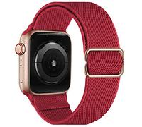 OXWALLEN Stretch Solo Loop Band Compatible with Apple Watch 9/8/7/6/5/4/3 SE Ultra 2/1 49mm 45mm 44mm 42mm, Adjustable Stretchy Elastic Nylon Braided Sport Strap for iWatch Women Men, Burgundy Red