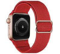 OXWALLEN XL Stretch Solo Loop Band Compatible with Apple Watch 9/8/7/6/5/4/3 SE Ultra 2/1 49mm 45mm 44mm 42mm, Adjustable Stretchy Elastic Nylon Braided Sport Strap for iWatch Women Men, Red