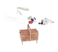 Oxxggkao 1 1/12 Miniature Antique Sewing Box Functional Wooden Thread for Display Dollhouses Vintage Sewing Box