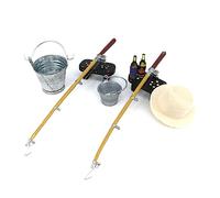 Oxxggkao 1/12 Miniature Fishing Rod Hat Bucket Stool Model For Doll Life Scene For House Decoration Furniture Plaic