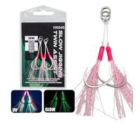 Oxxggkao 2Pcs Double Fishing Assist Hook Luminously Slow Quickly Fall Jigs Fishing Hook Dancing Jigging Assist Hooks Small Size Jigs Jigging Hook Slow Quickly Fall Jigs Fishing Hook