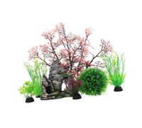 Oxxggkao 7Pieces Aquariums Decoration Set Artificial Fishtanks Plant and Cave Rock Set for Natural Environment Landscape Plant