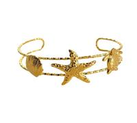 Oxxggkao Adjustable Starfishes Shell Sun Stainless Steel Statement Open Bangle Accessory for Women Girls Stainless Steel Sea Creature Jewelry