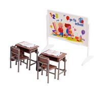 Oxxggkao Doll House School Scene Setting Props with Interactive Educational Desk Chairs for Role Playing Games Classroom Scene Props