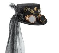 Oxxggkao Elegant Dark Flower Mesh Veil Tall Hat With Metal Gear And Goggles For Theme Parties Photography Victorian Event Wear Steampunk Hat