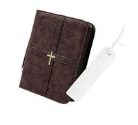 Oxxggkao Elegant Vintage Leather Scripture Cover Featuring Decorative Design and Built in Page Holder for Men and Women Stylish Bible Bag