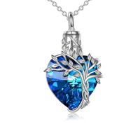 Oxxggkao Entangled Tree Heart Cremation Necklace for Ashes, Blue