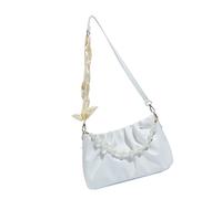 Oxxggkao Fashionable Ruffle Detail Shoulder Bag Soft Cloud Strap Tear Resistant PU Handbag Compact Women's Evening Faux Pearls Effect Evening