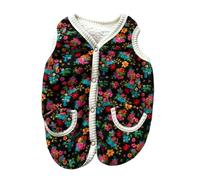 Oxxggkao Floral Print Dog Coat with Thick Padded Polyester Vest, A XS | Insulated 2-Leg Design with Fleece Layer for Dogs Cats, Traditional Flower Design Winter Clothing for Small Breeds