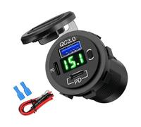 Oxxggkao Flush Mount Bike USB Chargers Power Socket with Voltmeter, Green | Two Type-C PD USB-a Ports, Button, Covered Face Energy Access