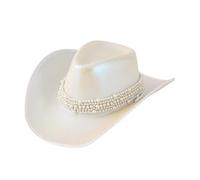 Oxxggkao Hat Studded Shimmering Pearls Rodeos Panama for Music Festivals Shining Headwear for Party Rodeos